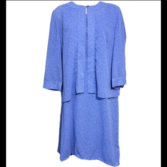 Vintage Maxi Dress Leaves Print M Blue White With Matching Jacket Zippered - Picture 1 of 15